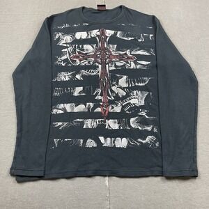 Vintage MMA Elite Shirt Mens XXL Black Thermal Long Sleeve Cross Skull Graphic